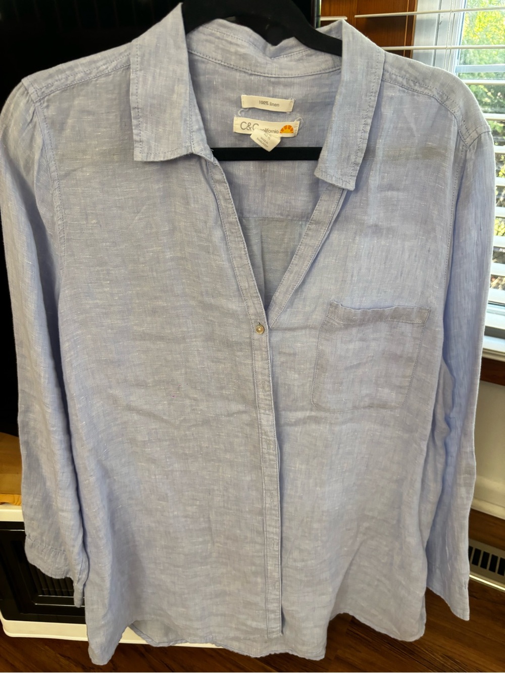 C&C California Pale Blue Linen Button-Front Shirt